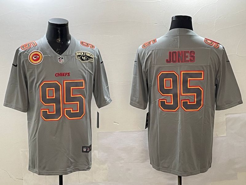 Men Kansas City Chiefs 95 Jones Grey 2025 Nike Vapor Limited NFL Jersey style 2106